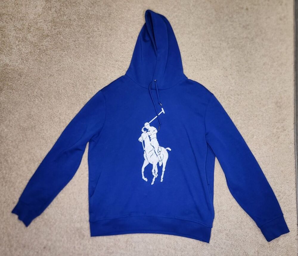 Men's Polo Ralph Lauren Big Pony Hoodie Pullover Royal Blue Size Large Pockets
